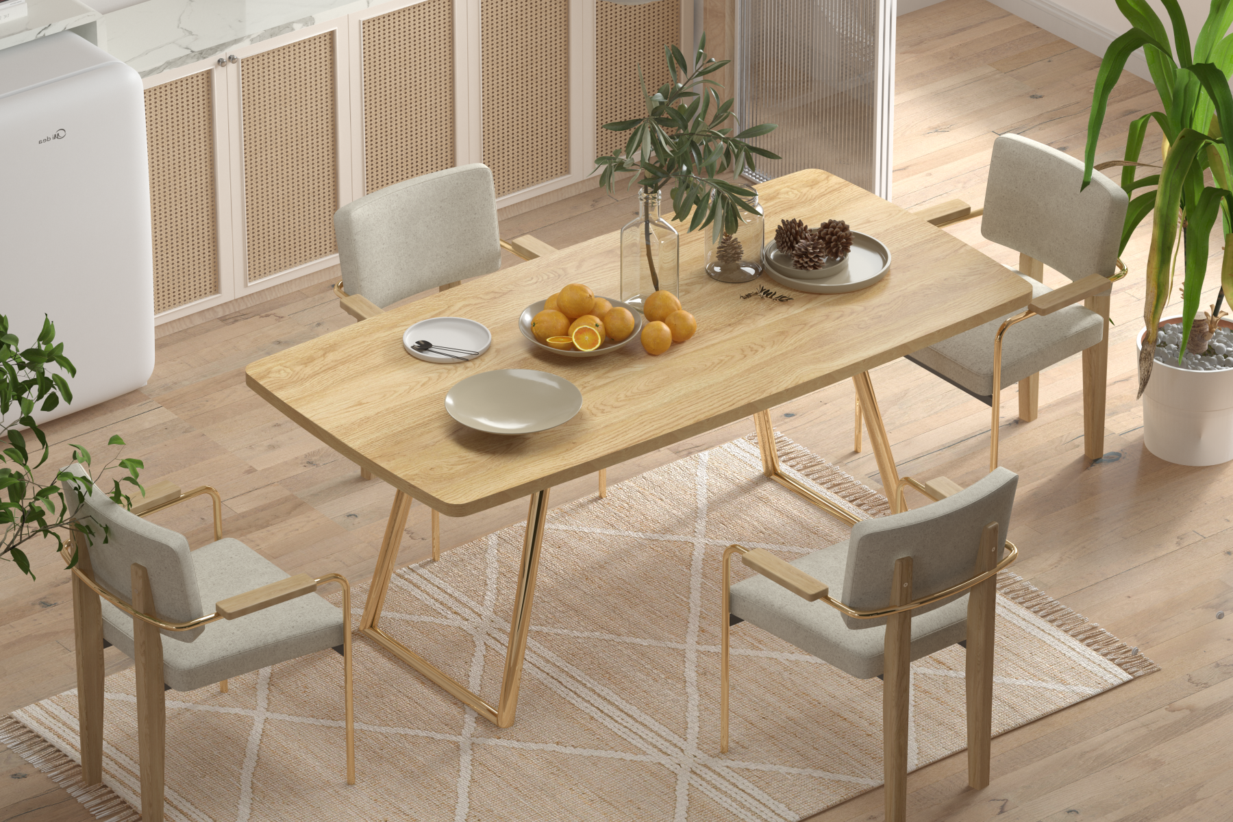 Vilinze Saray Sandalye Truva Gold Mutfak Masası Takımı - 90x180 cm