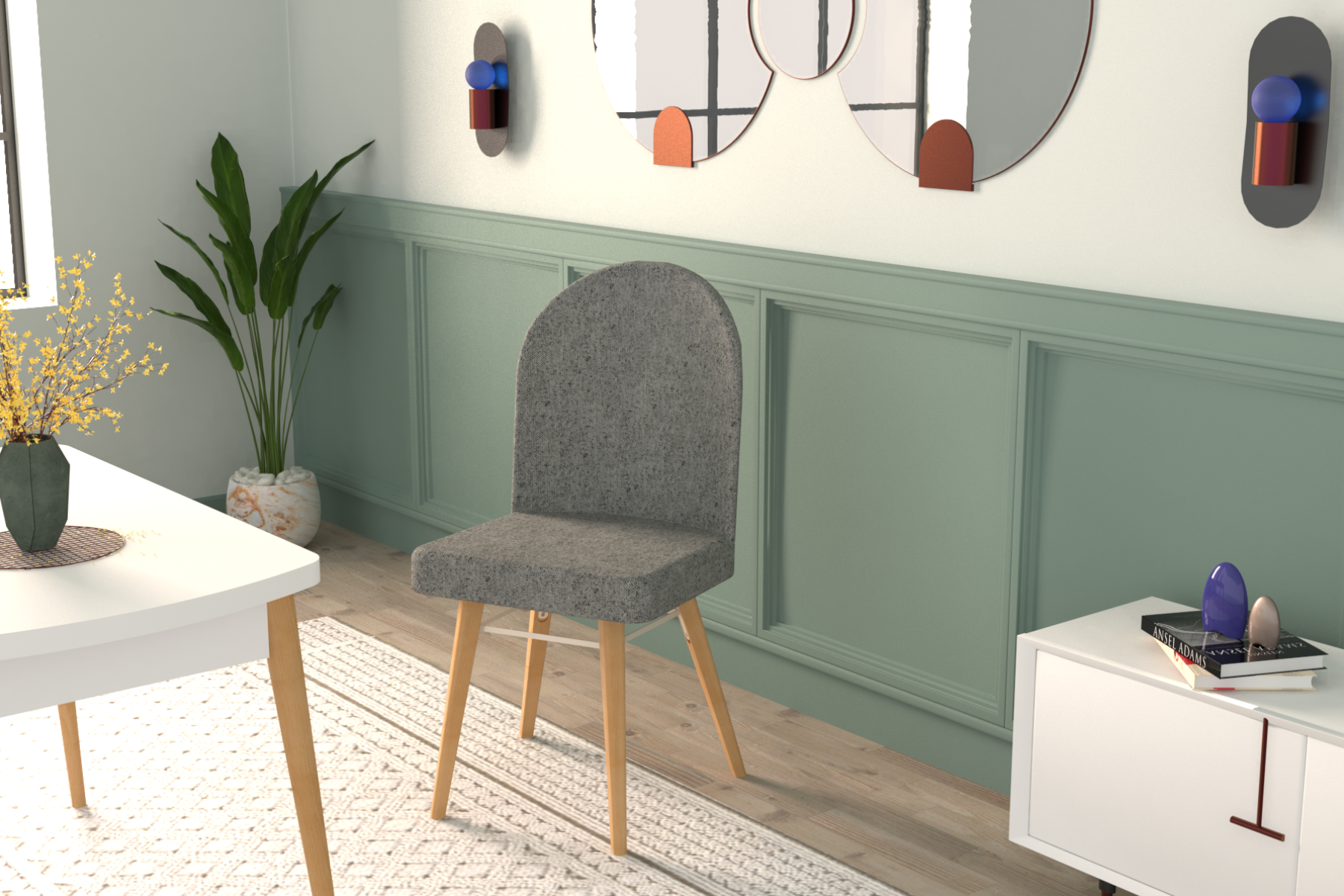 Vilinze Mara Ahşap Ayak Sigma Sandalye Gri - Naturel