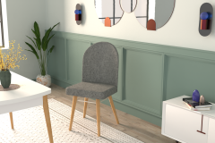 Vilinze Mara Ahşap Ayak Sigma Sandalye Gri - Naturel