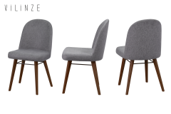 Vilinze Mara Ahşap Ayak Sigma Sandalye Gri - Kestane