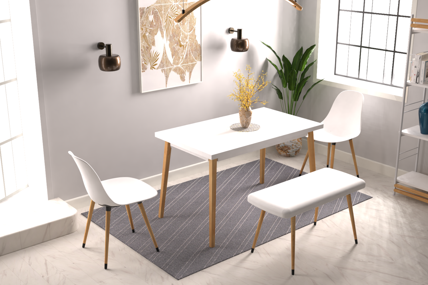 Vilinze Eames Sandalye-Bank Avanos Ahşap Mdf Mutfak Masası Takımı - 70x120 Cm