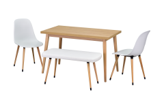 Vilinze Eames Sandalye-Bank Avanos Ahşap Mdf Mutfak Masası Takımı - 70x120 Cm Naturel