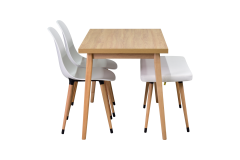 Vilinze Eames Sandalye-Bank Avanos Ahşap Mdf Mutfak Masası Takımı - 70x120 Cm Naturel