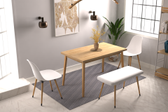 Vilinze Eames Sandalye-Bank Avanos Ahşap Mdf Mutfak Masası Takımı - 70x120 Cm Naturel