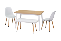 Vilinze Eames Sandalye-Bank Avanos Ahşap Mdf Mutfak Masası Takımı - 70x120 Cm Beyez-Beyaz/Naturel