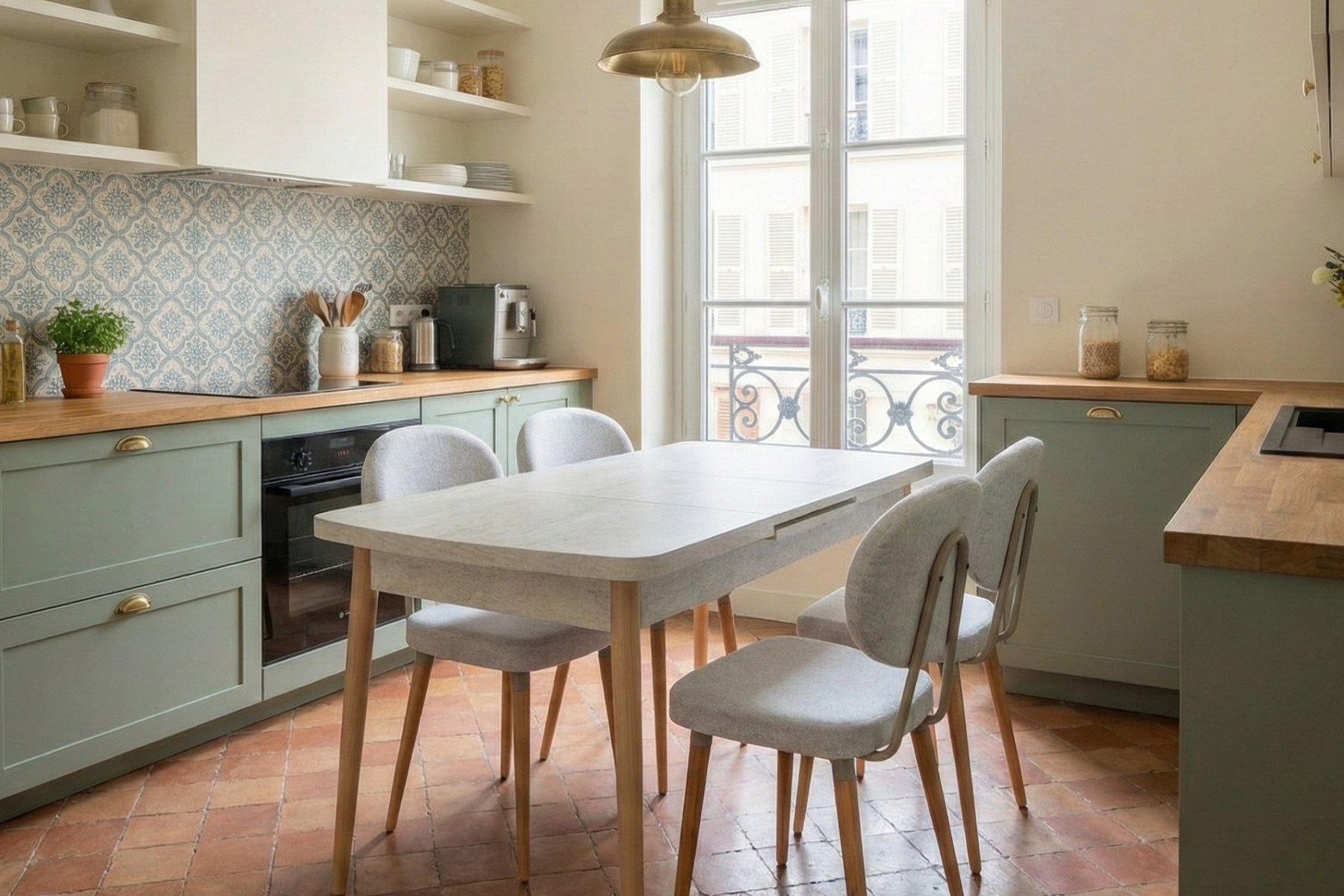 Vilinze Akdeniz Sandalye Golf Traverten/Naturel Mutfak Masası Takımı - 70x120 cm