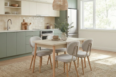 Vilinze Akdeniz Sandalye Golf Traverten/Naturel Mutfak Masası Takımı - 70x120 cm