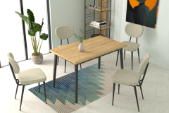 Vilinze Deniz Sandalye Avanos Ahşap Mutfak Masası Takımı - 70x120 Cm Beyaz - Naturel/Siyah