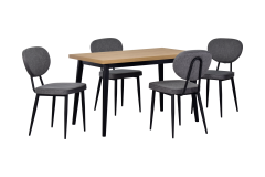 Vilinze Deniz Sandalye Avanos Ahşap Mutfak Masası Takımı - 70x120 Cm Gri - Naturel/Siyah