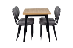 Vilinze Deniz Sandalye Avanos Ahşap Mutfak Masası Takımı - 70x120 Cm Gri - Naturel/Siyah