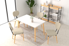 Vilinze Deniz Sandalye Avanos Ahşap Mutfak Masası Takımı - 70x120 Cm Beyaz - Beyaz/Naturel