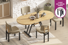 Vilinze Elvan Sandalye Afyon Mutfak Masası Takımı - 80x140 cm 4 Adet - Naturel