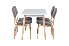 Vilinze Ege Sandalye Avanos Ahşap Mutfak Masası Takımı - 70x120 Cm Gri - Beyaz/Naturel