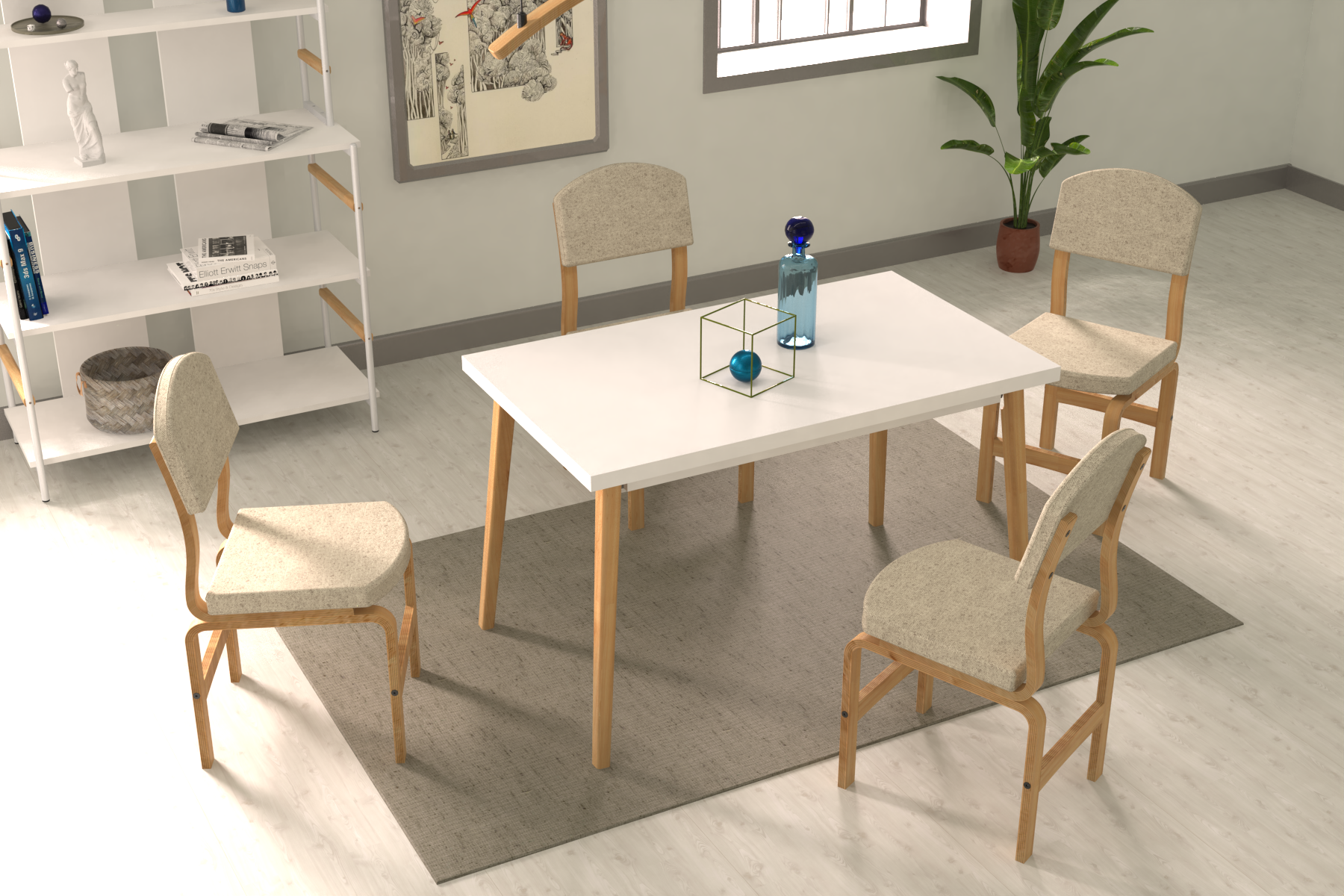 Vilinze Ege Sandalye Avanos Ahşap Mutfak Masası Takımı - 70x120 Cm Beyaz - Beyaz/Naturel