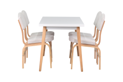 Vilinze Ege Sandalye Avanos Ahşap Mutfak Masası Takımı - 70x120 Cm Beyaz - Beyaz/Naturel