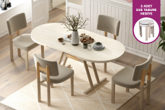 Vilinze Elvan Sandalye Afyon Mutfak Masası Takımı - 80x140 cm 4 Adet - Traverten
