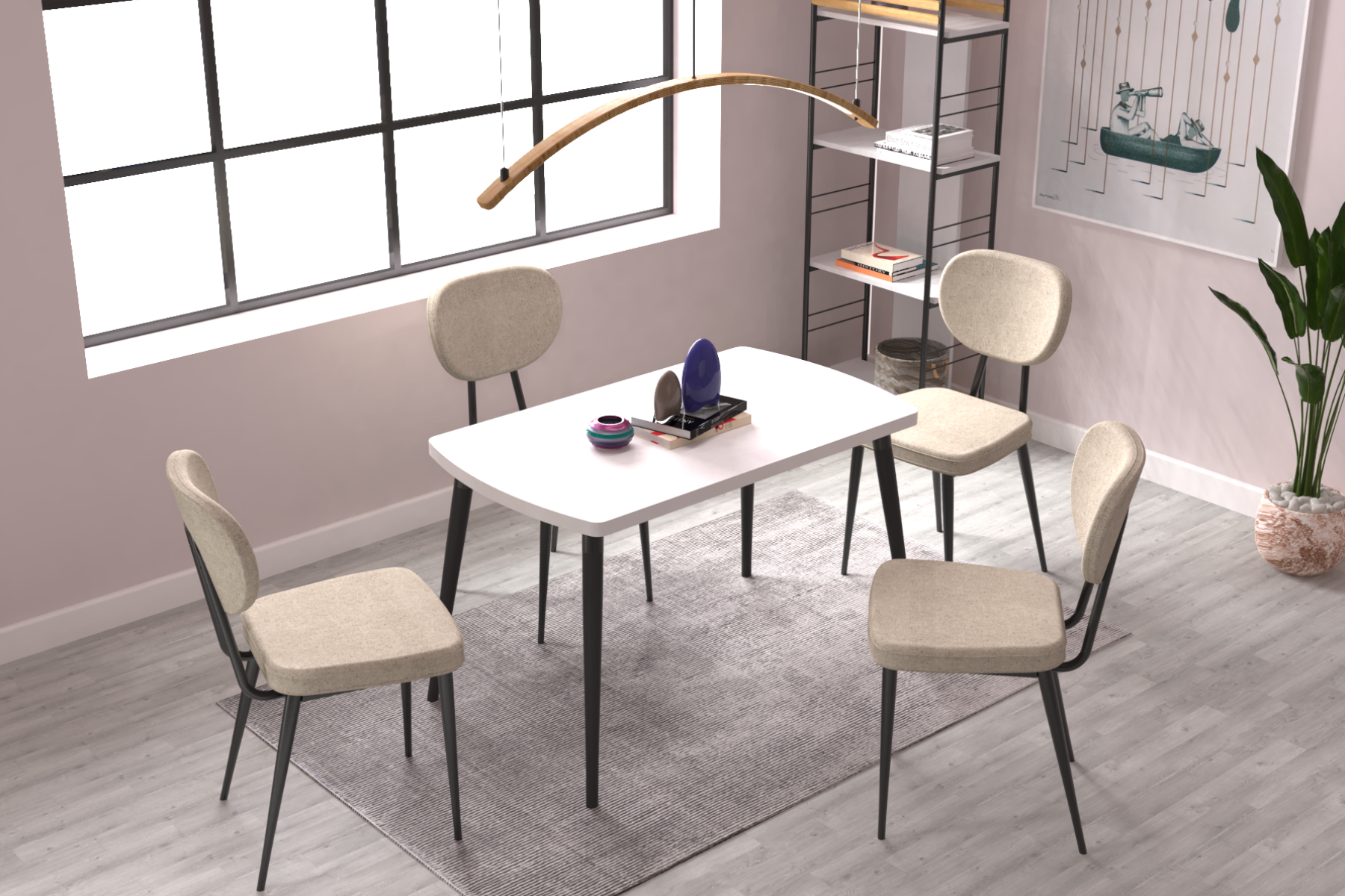 Vilinze Deniz Sandalye Argos Ahşap Mutfak Masası Takımı - 70x120 Cm Beyaz - Beyaz/Siyah