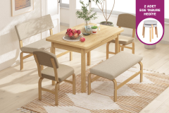 Vilinze Ege Sandalye Peri Bank Fırat Mutfak Masası Takımı - 80x120 cm Naturel - Krem