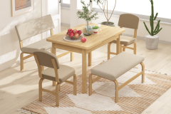 Vilinze Ege Sandalye Peri Bank Fırat Mutfak Masası Takımı - 80x120 cm Naturel - Krem