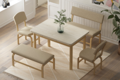 Vilinze Ege Sandalye Peri Bank Fırat Mutfak Masası Takımı - 80x120 cm Traverten/Naturel - Krem