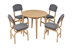 Vilinze Ege Sandalye Avanos Yuvarlak Ahşap Mutfak Masası Takımı - 90x90 Cm Gri - Naturel