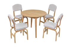 Vilinze Ege Sandalye Avanos Yuvarlak Ahşap Mutfak Masası Takımı - 90x90 Cm Beyaz - Naturel