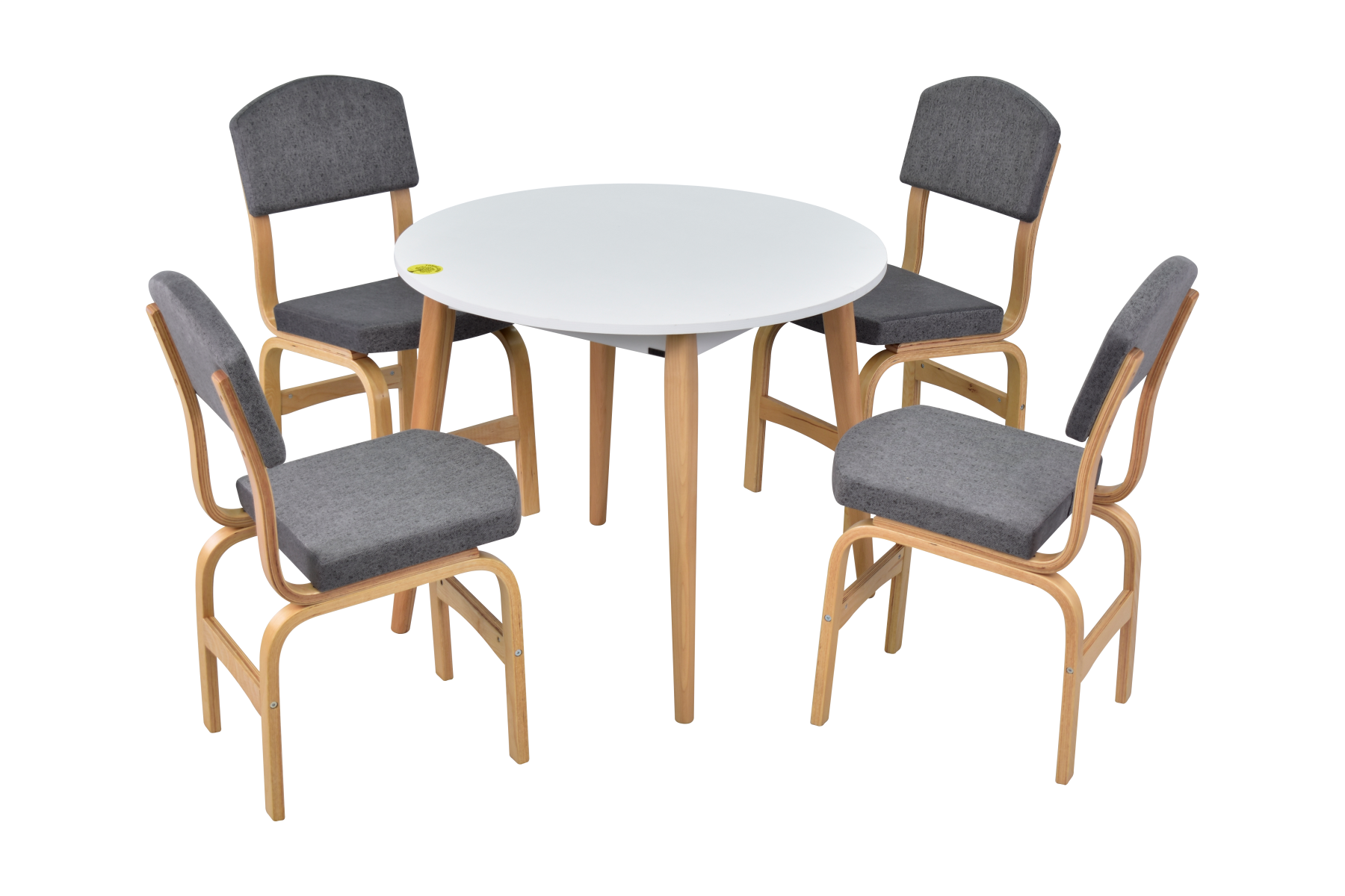 Ege Sandalye Avanos Yuvarlak Ahşap Mutfak Masası Takımı - 90x90 Cm Gri - Beyaz/Naturel