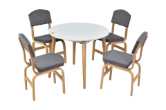 Ege Sandalye Avanos Yuvarlak Ahşap Mutfak Masası Takımı - 90x90 Cm Gri - Beyaz/Naturel