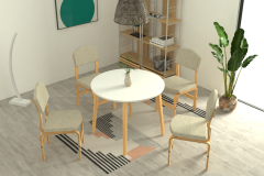 Ege Sandalye Avanos Yuvarlak Ahşap Mutfak Masası Takımı - 90x90 Cm Beyaz - Beyaz/Naturel