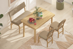 Vilinze Ege Sandalye Peri Bank Fırat Mutfak Masası Takımı - 80x120 cm Naturel - Kahverengi