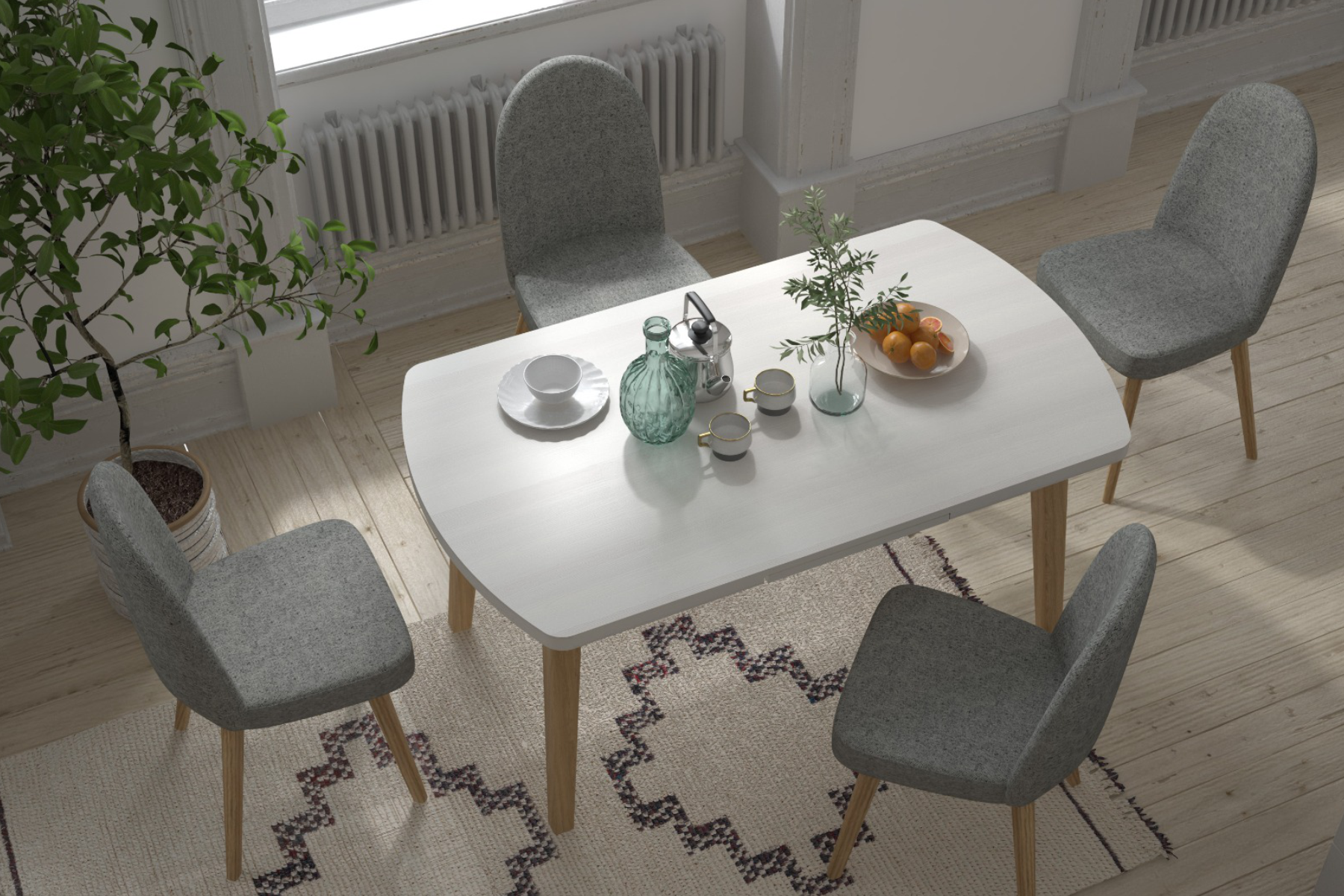 Vilinze Mara Sandalye Aras Mutfak Masası Takımı - 80x140 cm Gri - Beyaz/Naturel