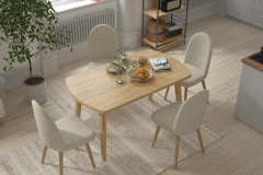 Vilinze Mara Sandalye Aras Mutfak Masası Takımı - 80x140 cm Beyaz - Naturel