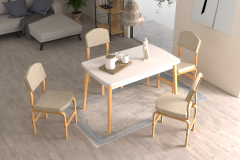 Vilinze Ege Sandalye Avanos Ahşap Açılır Mutfak Masası Takımı - 70x120+30 cm