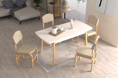 Vilinze Ege Sandalye Avanos Ahşap Açılır Mutfak Masası Takımı - 70x120+30 cm