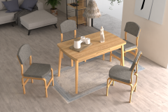 Vilinze Ege Sandalye Avanos Ahşap Açılır Mutfak Masası Takımı - 70x120+30 cm