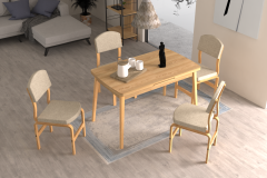 Vilinze Ege Sandalye Avanos Ahşap Açılır Mutfak Masası Takımı - 70x120+30 cm