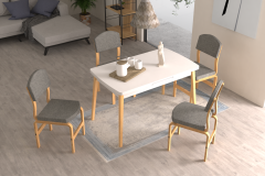 Vilinze Ege Sandalye Avanos Ahşap Açılır Mutfak Masası Takımı - 70x120+30 cm