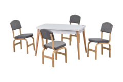 Vilinze Ege Sandalye Avanos Ahşap Açılır Mutfak Masası Takımı - 70x120+30 cm Gri - Beyaz/Naturel