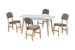 Vilinze Ege Sandalye Avanos Ahşap Açılır Mutfak Masası Takımı - 70x120+30 cm Gri - Beyaz/Naturel