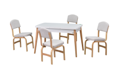 Ege Sandalye Avanos Ahşap Açılır Mutfak Masası Takımı - 70x120+30 cm Beyaz - Beyaz/Naturel