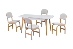 Ege Sandalye Avanos Ahşap Açılır Mutfak Masası Takımı - 70x120+30 cm Beyaz - Beyaz/Naturel