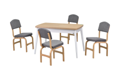 Vilinze Ege Sandalye Avanos Ahşap Açılır Mutfak Masası Takımı - 70x120+30 cm Gri - Naturel/Beyaz