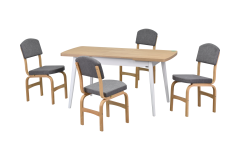 Vilinze Ege Sandalye Avanos Ahşap Açılır Mutfak Masası Takımı - 70x120+30 cm Gri - Naturel/Beyaz