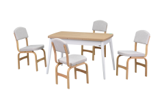 Ege Sandalye Avanos Ahşap Açılır Mutfak Masası Takımı - 70x120+30 cm Beyaz - Naturel/Beyaz