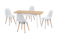 Vilinze Eames Sandalye Avanos Ahşap Mutfak Masası Takımı - 70x120+30 cm Beyaz - Naturel/Beyaz