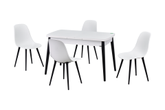 Eames Sandalye Avanos Ahşap Mutfak Masası Takımı - 70x120+30 cm Beyaz - Beyaz/Siyah