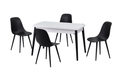 Vilinze Eames Sandalye Avanos Ahşap Mutfak Masası Takımı - 70x120+30 cm Siyah - Beyaz/Siyah