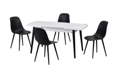 Vilinze Eames Sandalye Avanos Ahşap Mutfak Masası Takımı - 70x120+30 cm Siyah - Beyaz/Siyah