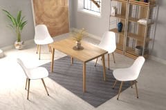 Vilinze Eames Sandalye Avanos Ahşap Naturel Mutfak Masası Takımı - 70x120 cm