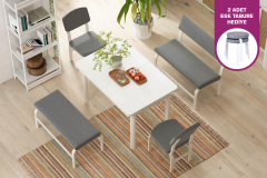 Vilinze Ege Sandalye Peri Bank Fırat Mutfak Masası Takımı - 80x120 cm Gri - Beyaz
